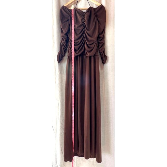 Tanya Taylor Marla Ruched Maxi Fit and Flare Dress Off Shoulder Mocha Brown 18 - Picture 8 of 16